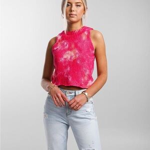 Wildfox Hot Pink Tie-Dye Ribbed Crop Tank
